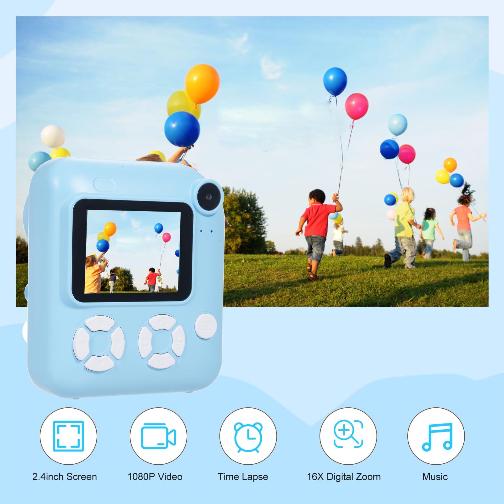 Fotocamera con Stampa Istantanea per Bambini, Divertente e Multifunzionale, Cattura Video 1080P per Bambini Dai 3 Anni in su Blu con Scheda da 32 GB e 5 Rotoli di Carta (BLUE)