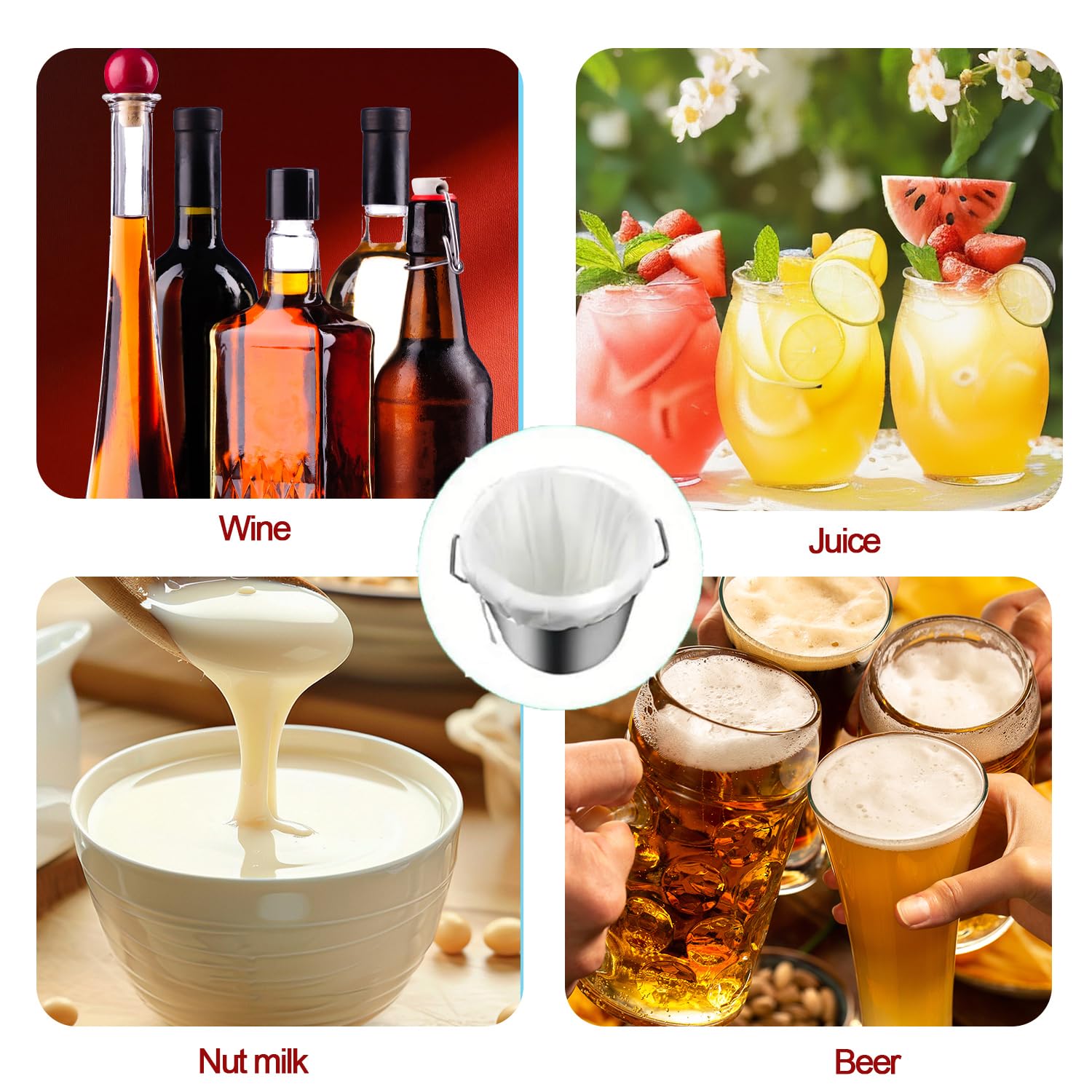 3 Pz Sacchetto Filtro Nylon 200 Micron 45x60cm Per Birra Frutta Verdura Vino Marmellata - Telo Filtrante per Spremiagrumi Latte Vegetale