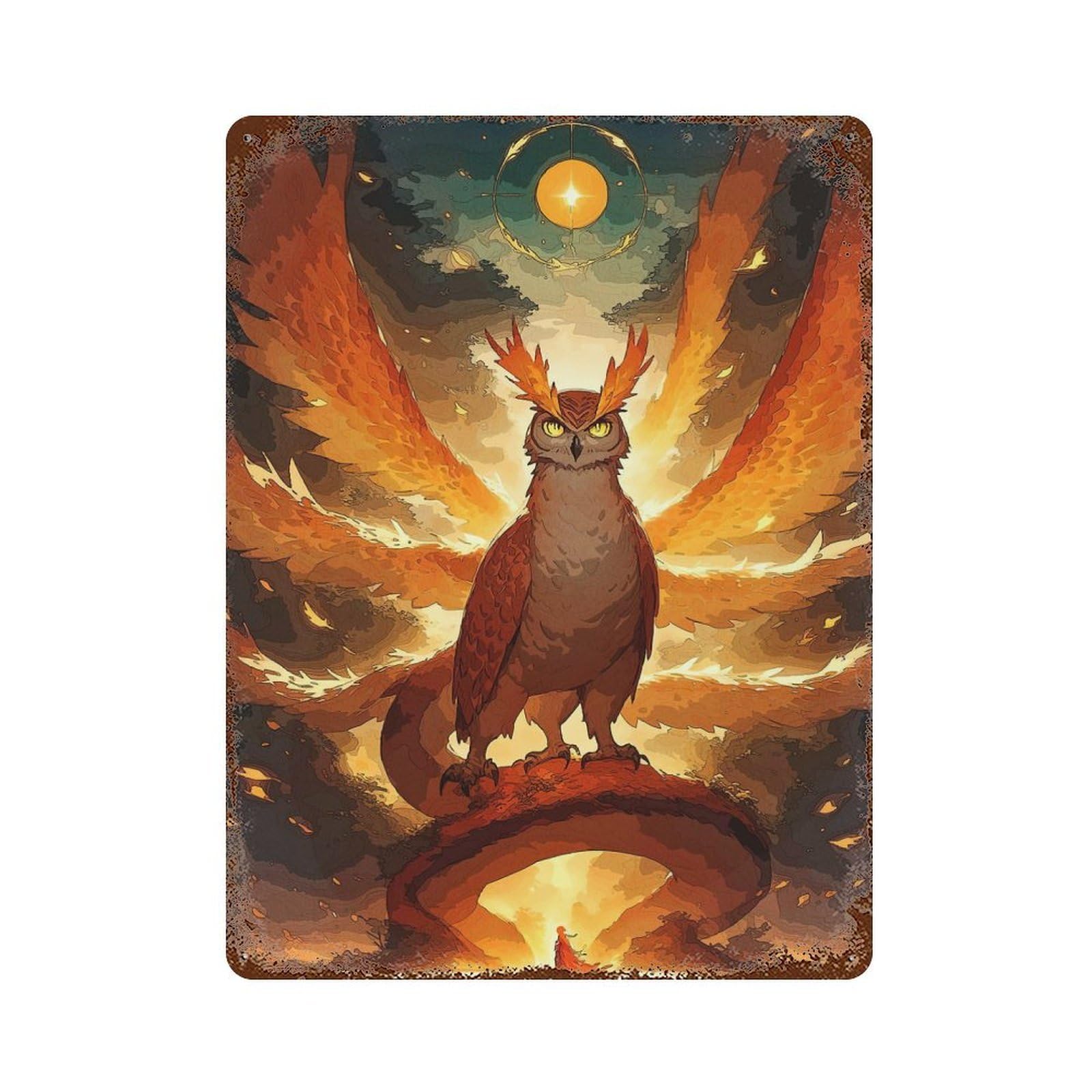 Rust Effect Owl Guardian Fiery Aura Vintage Rust Metal Sign 15.7"x11.8", Farmhouse Wall Decor for Farmhouse, Kitchen And Entryway Decor