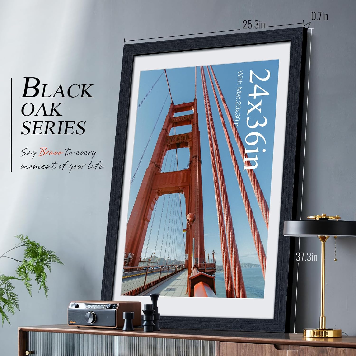 VCK 24x36 Frame 2 Pack,Black Oak Natural Wood Grain, Display 20x30 Picture with Mat or 24x36 without Mat,Wall Hanging Horizontal&Vertical