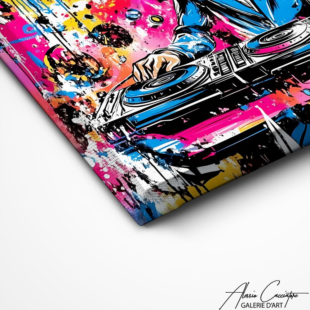 Alessio Cacciatore Quadro Street Art Pop Culture - Decorazione da parete per soggiorno, musica, tela Dj - Quadro Pop Art con cornice Xxl - decorazione da parete per camera da letto - idea regalo Dj