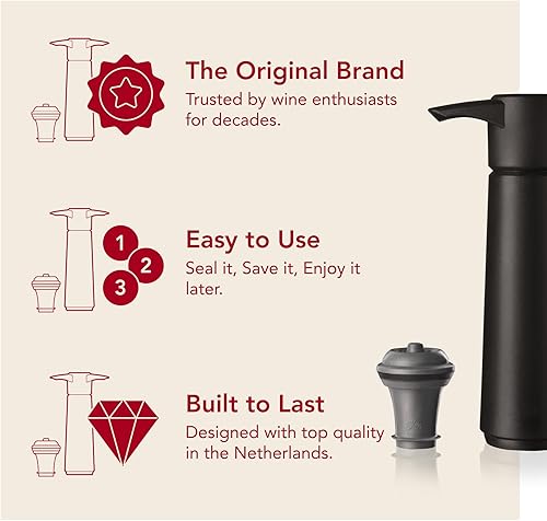 Vista 35 de Vacu Vin Bomba de vino azul con tapón de vino al vacío – Mantén tu vino fresco hasta 10 días – 1 bomba 6 tapones – Reutilizable – Fabricado