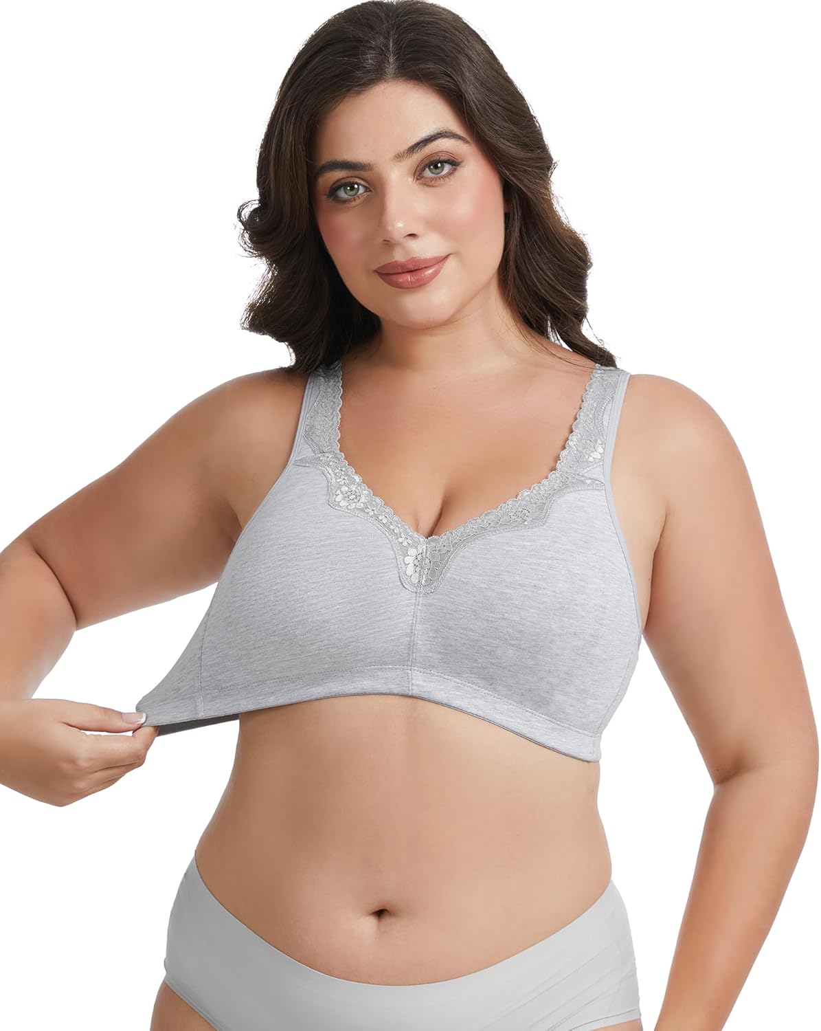 Women's Cotton Bra Soft Comfort Full Coverage Lace Floral Wireless Everyday Bras Plus Size - Image 4