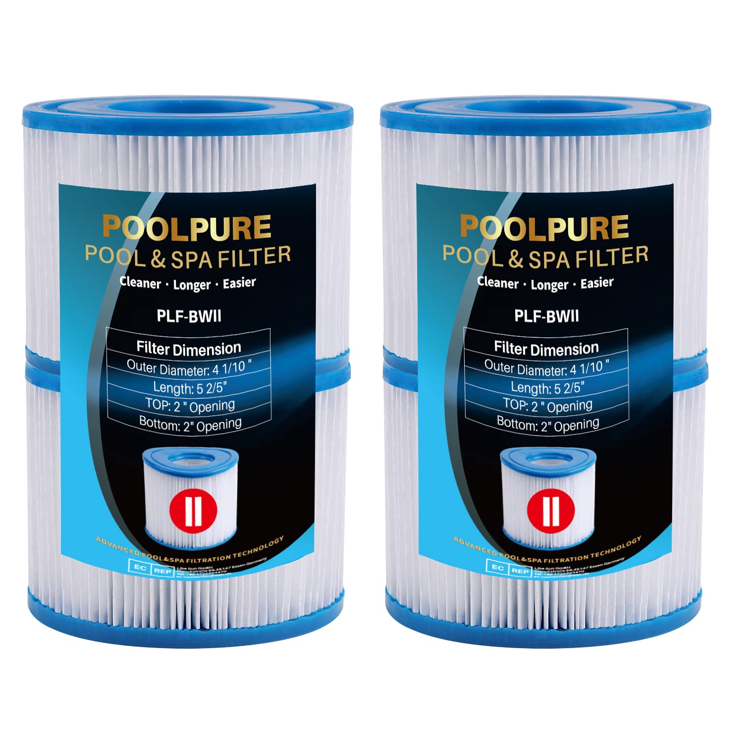 POOLPURE Filtro per Piscina Compatibile con BestWay 58094 Tipo II, Confezione da 4