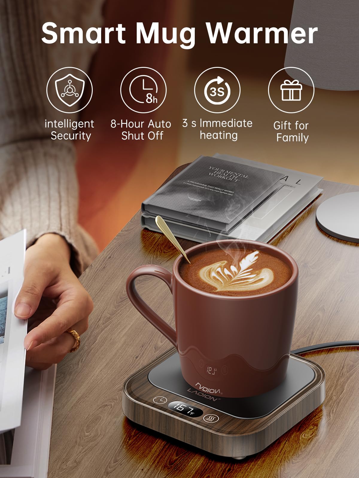 Calentador de tazas – Calentador de taza de café de 40 W para escritorio con apagado automático, calentador de velas eléctrico inteligente con 4 ajustes de temperatura y tiempo, regalos de café 4