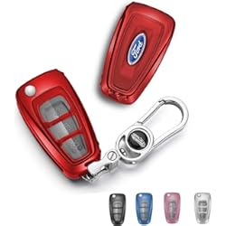 Funda Impermeable Llave Coche Funda protectora para llave de coche Ford, carcasa de TPU con llavero, compatible con Ford Fiesta/Focus/Kuga/Mondeo etc- rojo