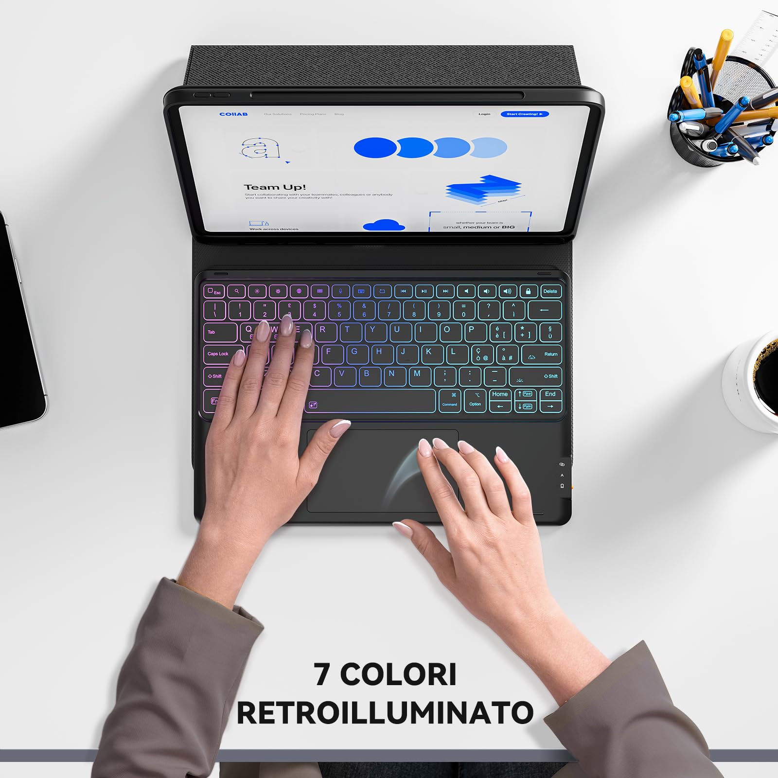 CHESONA Custodia con Tastiera iPad Air 13, 3 Zone 7 Colori Retroilluminate, Cover Tastiera per iPad Pro 12,9 con Trackpad, 2 Canali BT, Magnético Tastiera per iPad Pro 12,9 (6a/5a/4a/3a Gen), Nero