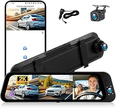 SIXTOP 3 Channel Rear View Mirror Camera with Front 2K, Inside and Rear 1080P Triple Mirror Dash Cam 9.66”IPS Touch Screen Night Vision WiFi G-Sensor BSD Loop Record Reverse Assist Parking Monitoring