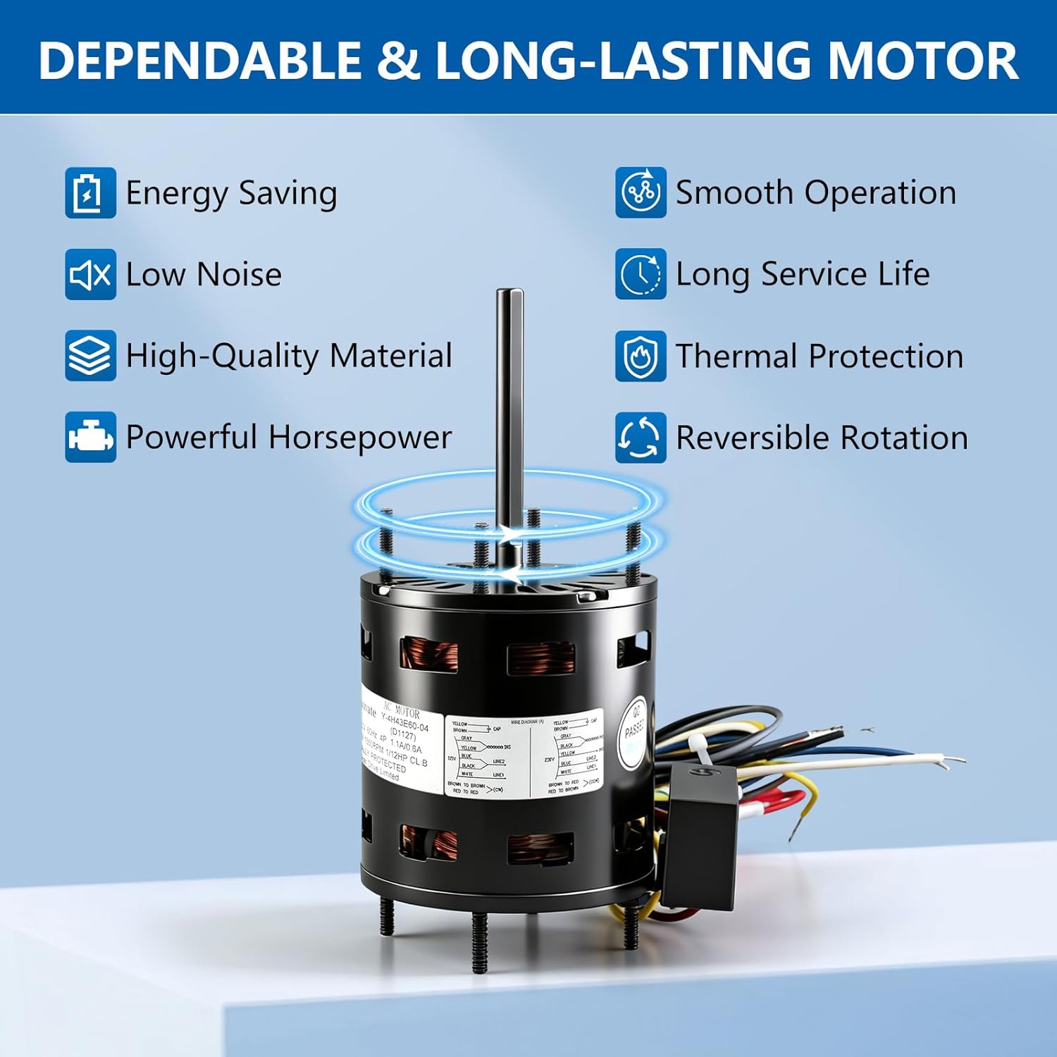 9721, D1127 Refrigeration Fan Motor 1/12 HP, 115/230V, 1550RPM, 3.3in, Compatible with Fasco D1127 9721 HeatCraft5008S 5008T, Bohn25309101, Century 9650 AO Smith 9656, Permanent Split Capacitor Motor