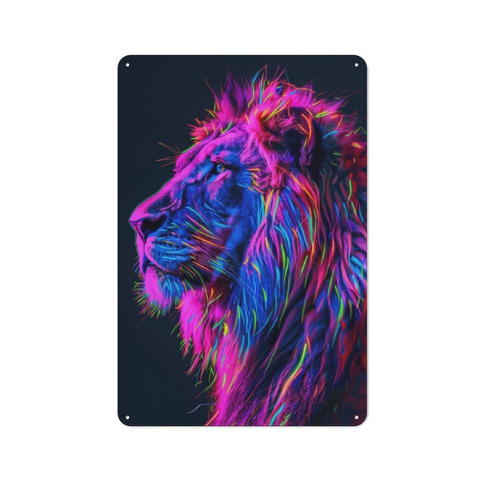 Junmoney Neon Glitch Lion Tin Sign 30X20cm With For Pub Or Café, Retro-Style Decor, Suited To Café Interior Fans