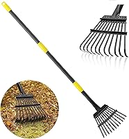 Feblomst Heavy Duty Leaf Rake for Lawns - 9" Narrow Head, 65" Adjustable Handle, 11 Steel Tines for Shrubs, Flower Beds & Camping