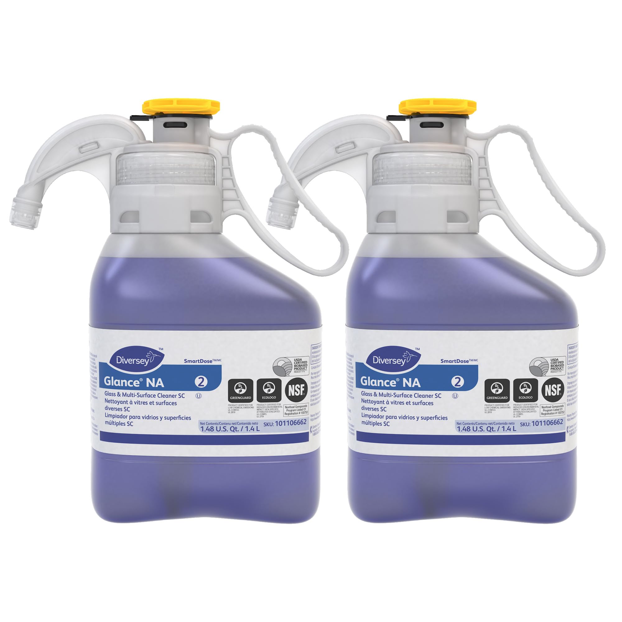 Glance101106662 Non-Ammoniated Glass & Multi-Surface Cleaner, for Streak Free Windows, SmartDose Concentrate, 1.4-Liter (Pack of 2)