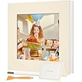 Photo Album Self Adhesive – 40 Pages Scrapbook with Large Window Cover & Writing Space, 11x10.8in, Morandi Beige Linen, Includes Metallic Pen, Scraper & Greeting Card