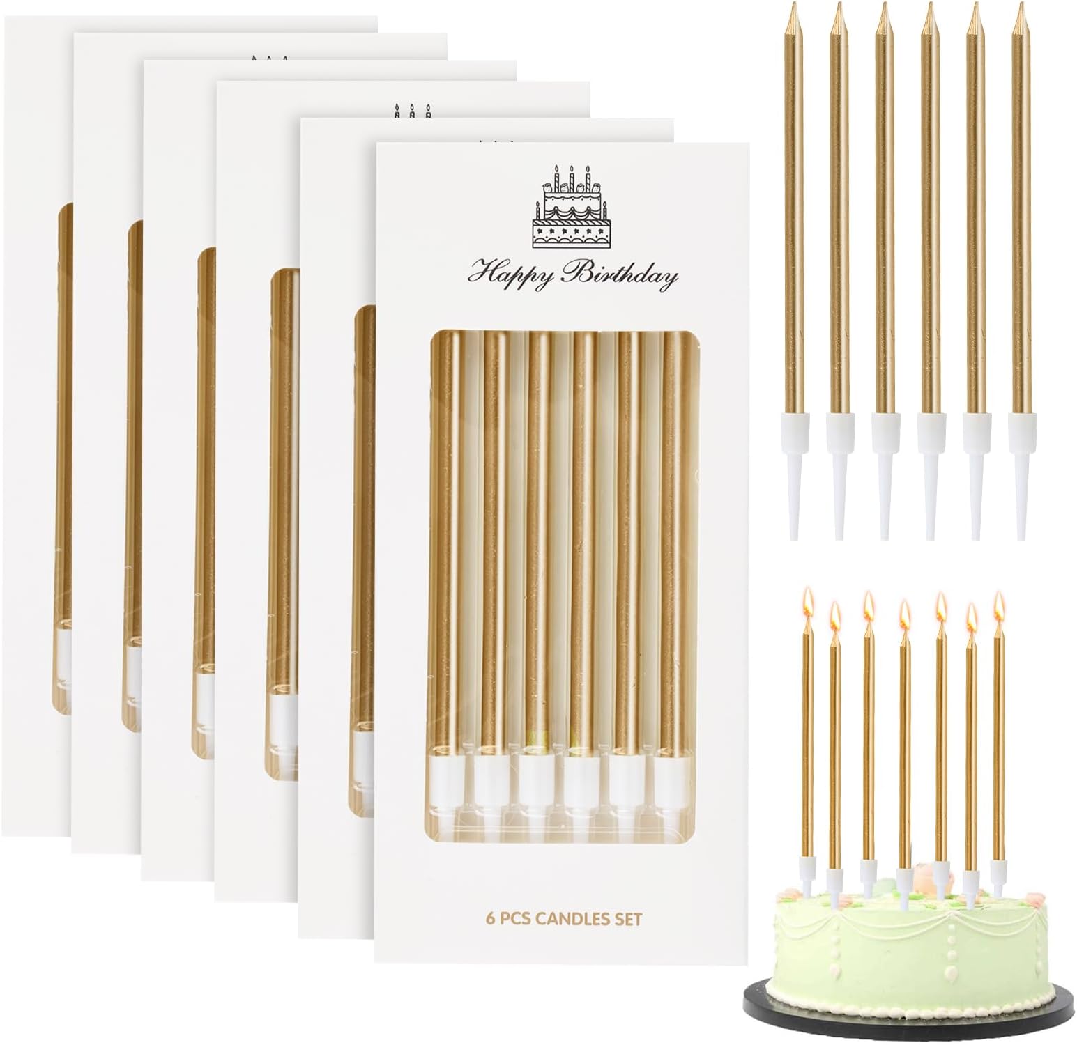 36 Bougies D'Anniversaire Métalliques Longues Avec Supports – Or, Argent, Champagne Pour Gâteau, Cupcakes, Fêtes, Mariage, Baby Shower