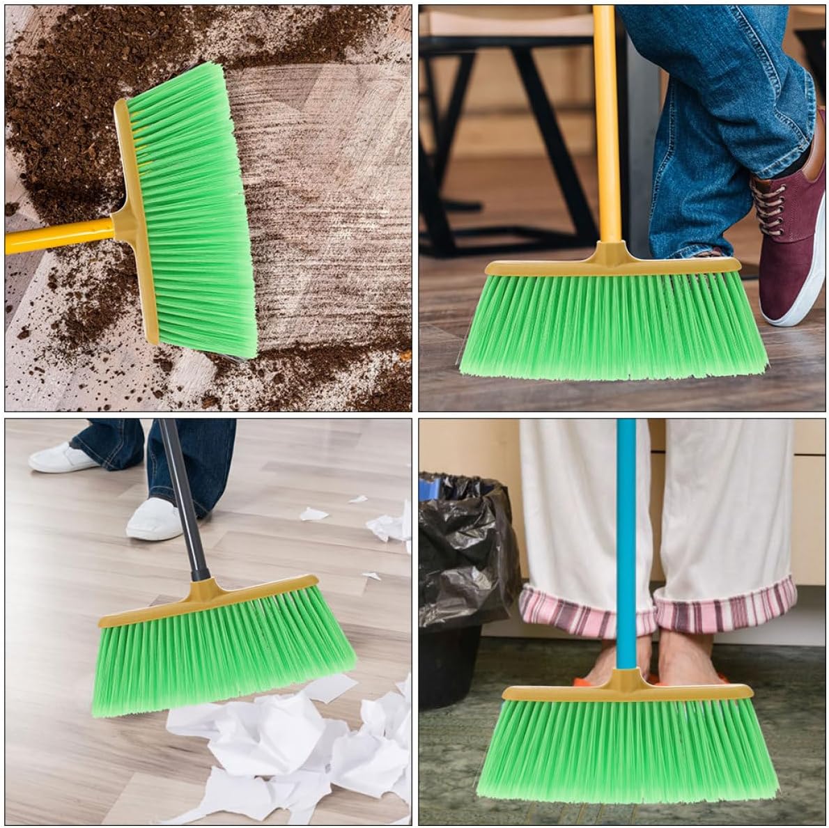 Beavorty 2Pcs Plastic Broom Head Replacement Angled Broom Brush Head for Efficient Cleaning Home Office and Restaurant Versatile Debris Removal with Dense Bristles Green