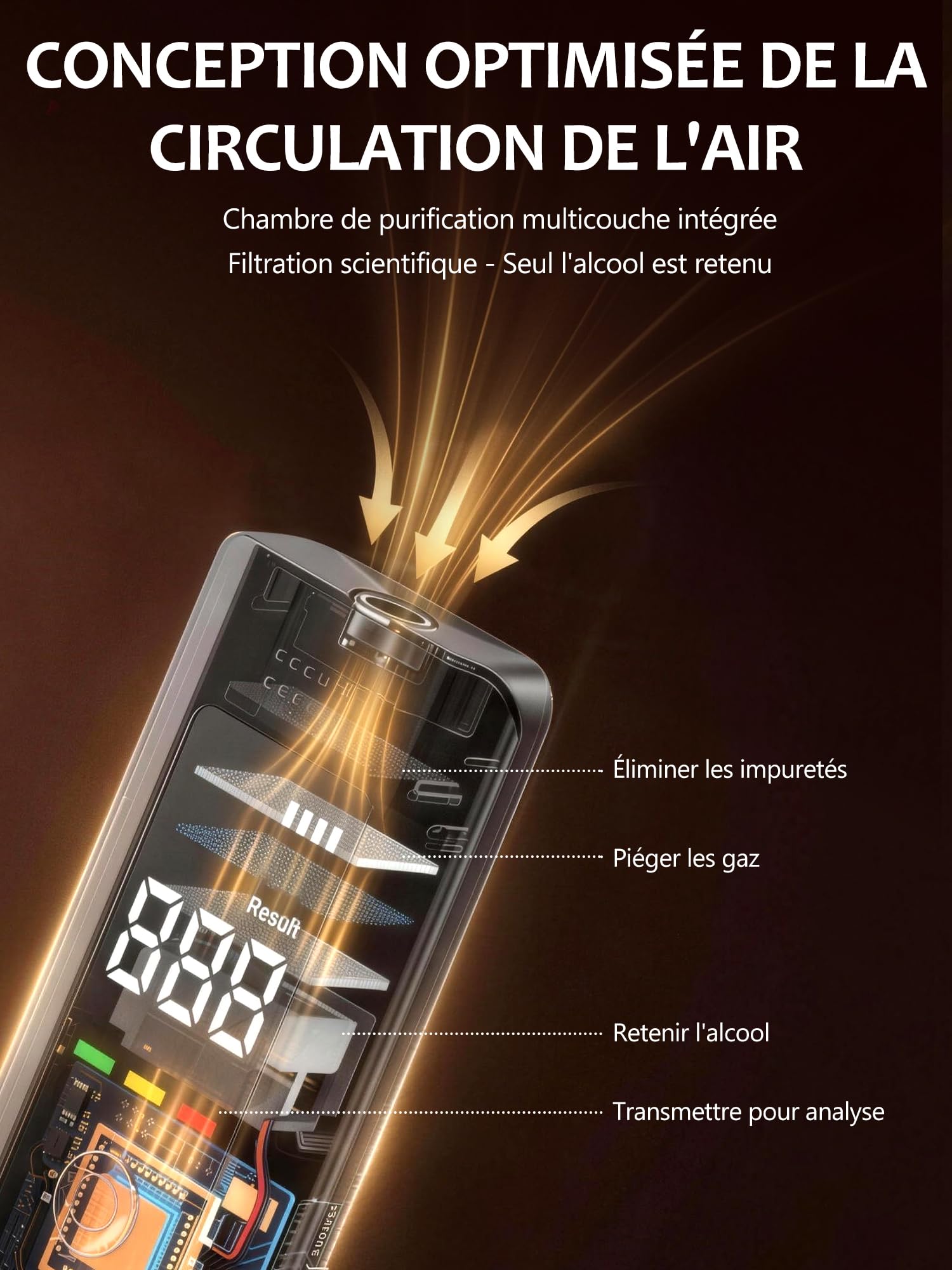 Ethylotest Electronique Homologué Alcootest Professionnel : Éthylomètre Haute Précision de Qualité avec Affichage Numérique LCD -Éthylotest Portable Testeur d'alcool USB C Rechargeable avec 10 embouts