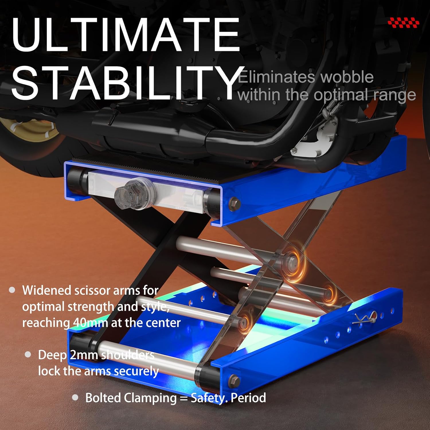 Aluminum Motorcycle Scissor Lift Jack, 1,100LBS Heavy Duty Dirt Bike Stand with Upgraded M16 Screw & Double Reinforcement Shafts, Non-Slip Rubber Pad Saddle for ATV Cruiser (Blue)