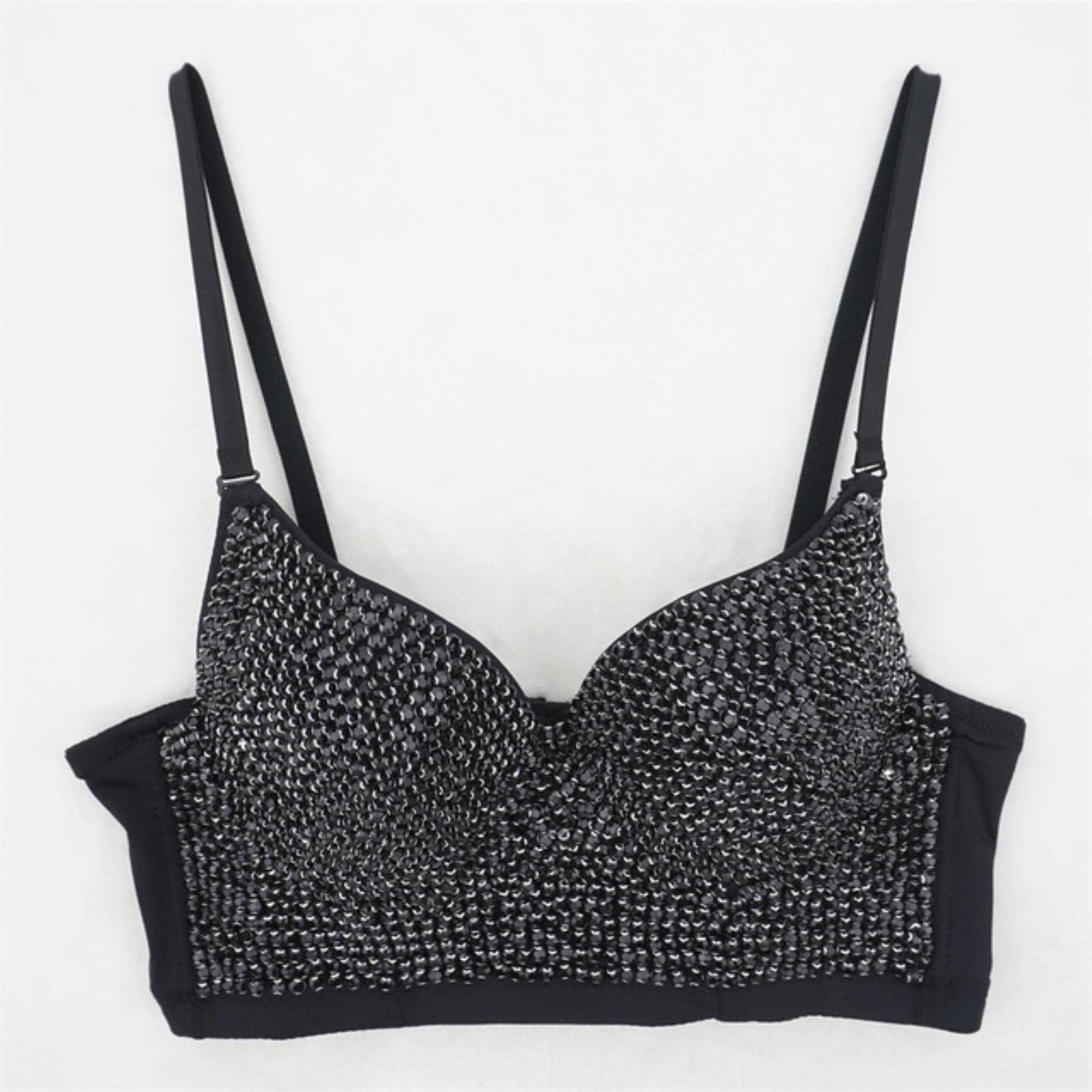YOND Autumn Woman Tank Tops Punk Beading Diamond High End Women Corset Push Up Bustier y2k Bra Camis Crop Top Ladies Clothes-4-black, M-36