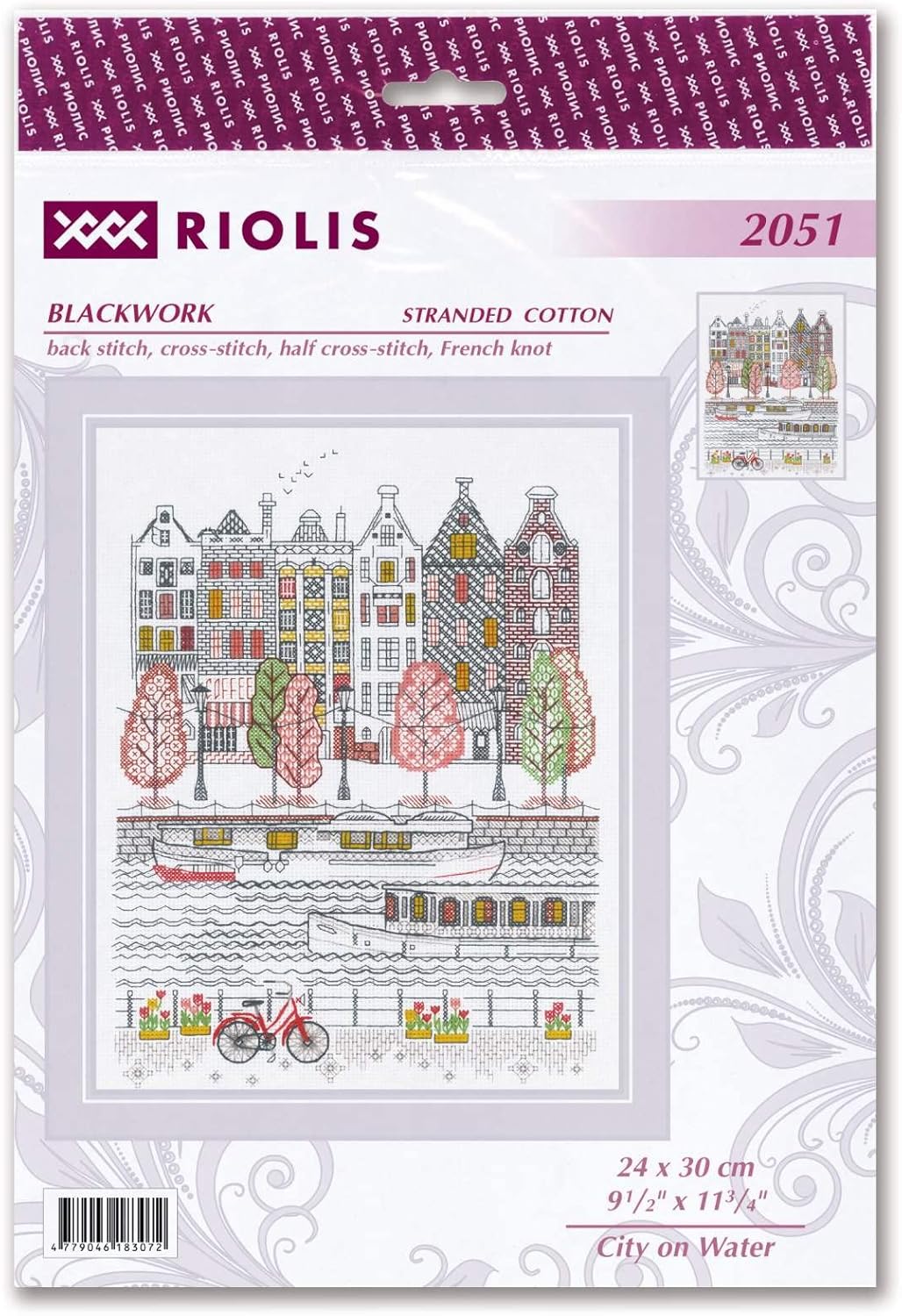RIOLIS - City on Water 2051, Blackwork Stitch Kits 9½" x 11¾", Blackwork Stitch Kits for Beginners & Advanced, Blackwork Kits Adult, Embroidery Kit