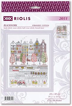 RIOLIS - City on Water 2051, Blackwork Stitch Kits 912 x 1134, Blackwork Stitch Kits for Beginners & Advanced, Blackwork Kits Adult, Embroidery Kit