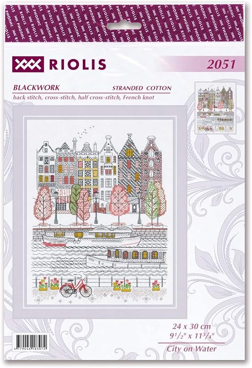 RIOLIS - City on Water 2051, Blackwork Stitch Kits 912 x 1134, Blackwork Stitch Kits for Beginners & Advanced, Blackwork Kits Adult, Embroidery Kit