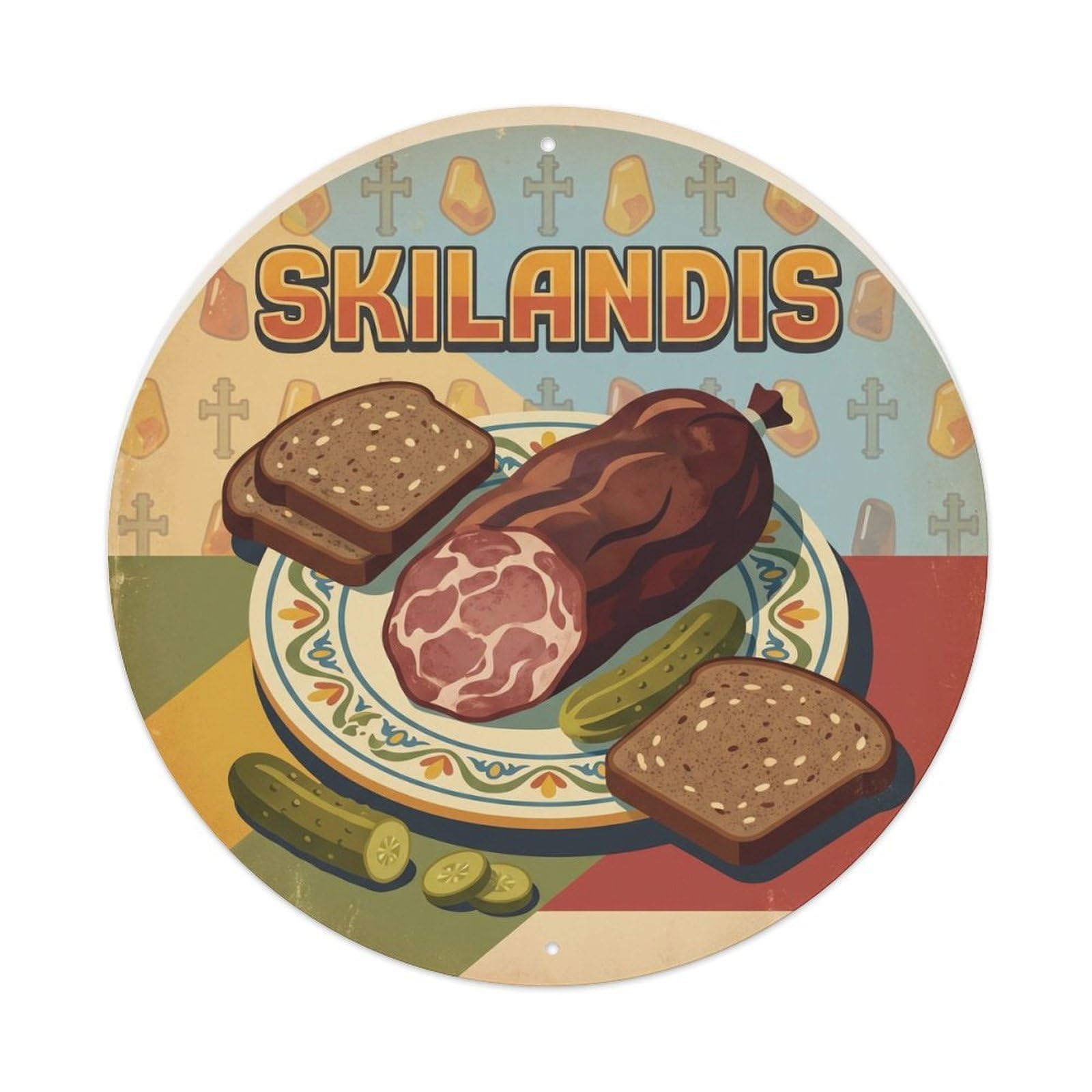 Lithuania Food Travel Skilandis Sausage Rye Bread Metal Tin Sign