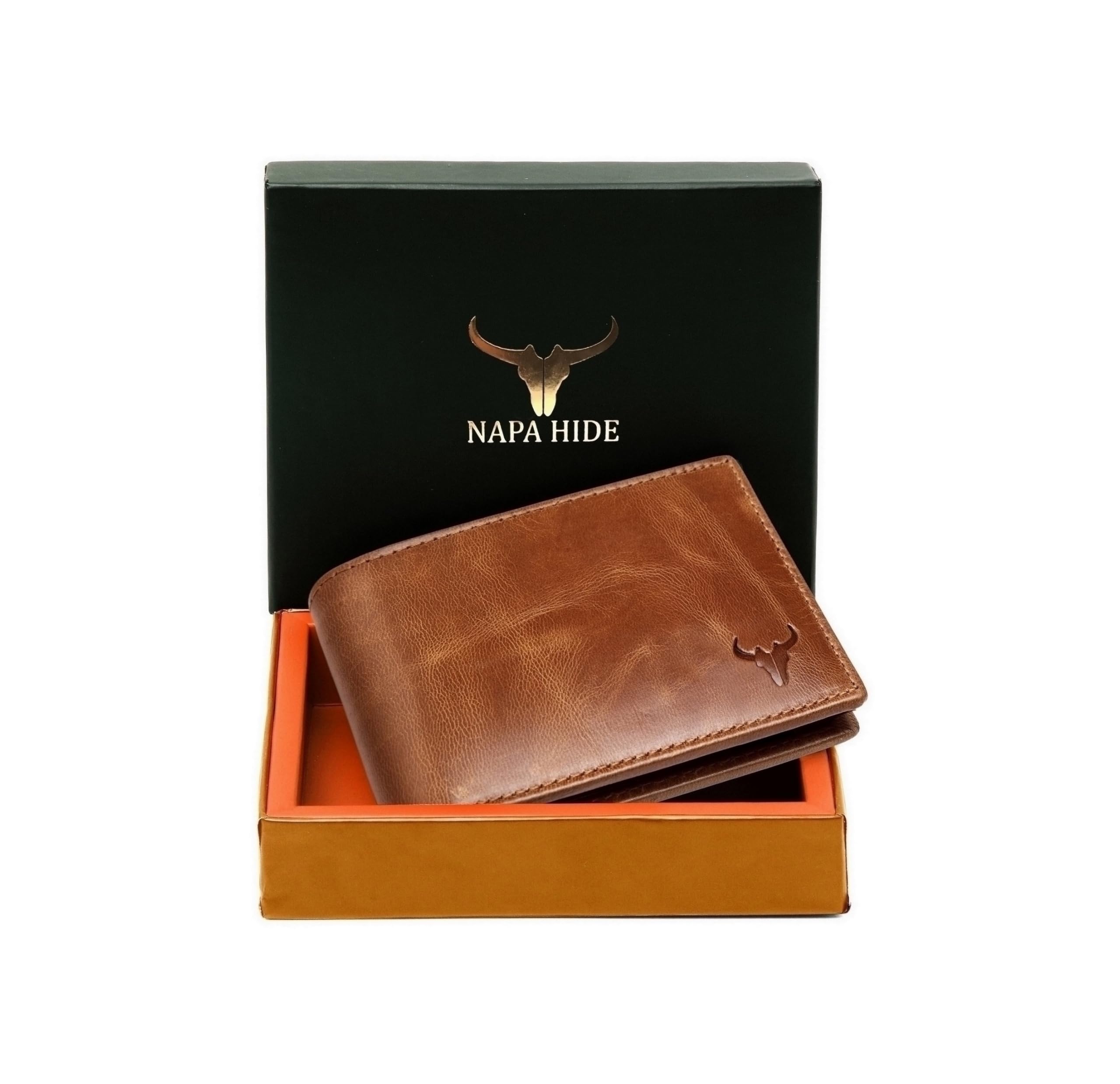 NAPA HIDE Leather Wallet for Men I Handcrafted I Credit/Debit Card Slots I 2 Currency Compartments I 2 Secret Compartments