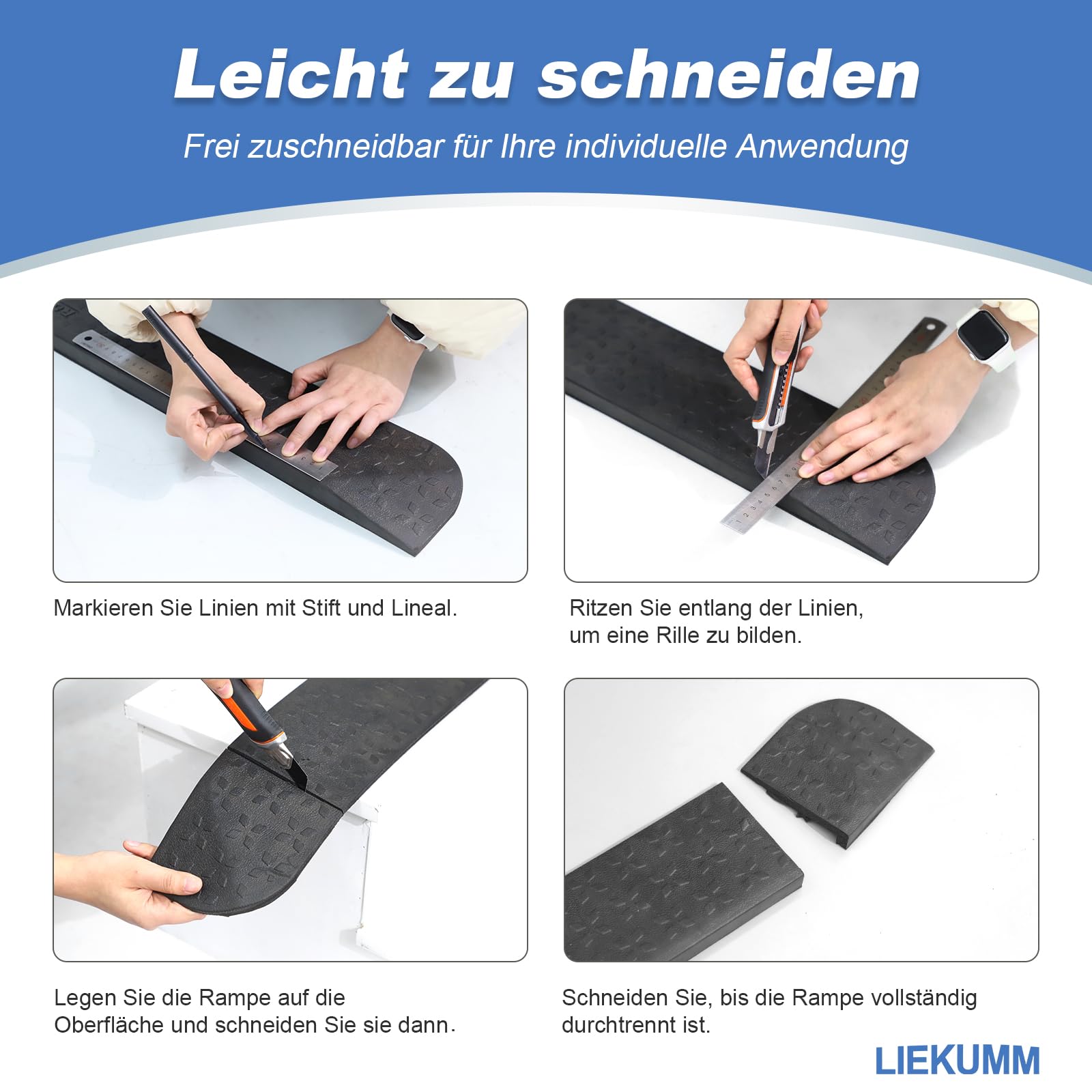 LIEKUMM Gummi Türschwellenrampe 2,5 cm Höhe, rutschfeste Rollstuhlrampe mit Polarstern-Muster, 1000 kg Tragkraft Rollstuhlrampe für Türöffnungen, Stufen, Bordsteine, Scooter, Kinderwagen, Motorrad