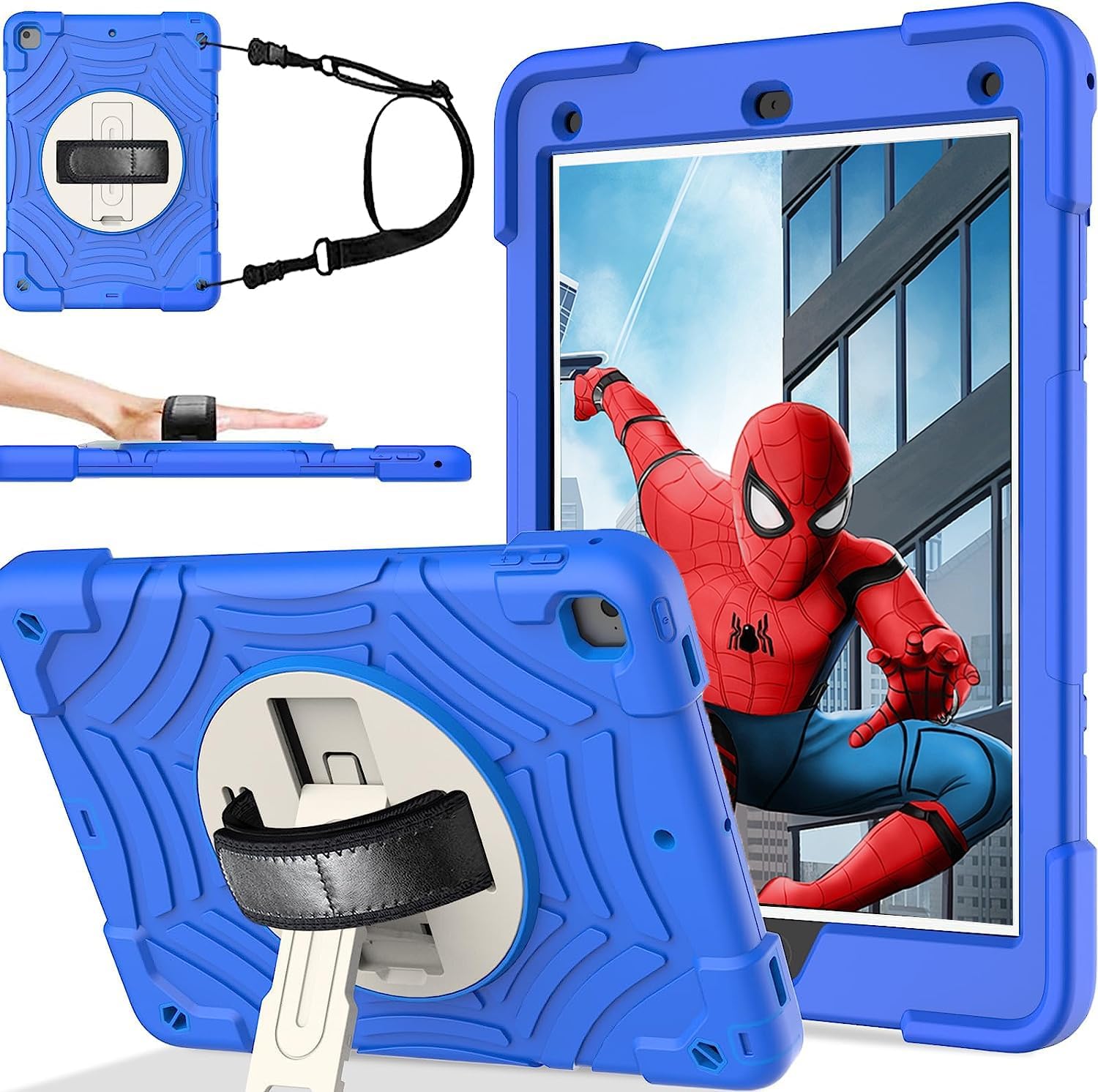 BMOUO Case for iPad 6th/5th Generation Case (9.7 inch, 2018/2017), with Screen Protector, 360 Rotating Stand & Hand & Shoulder Strap Kids Case for iPad 6th/5th Gen, Red