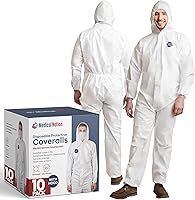 MEDICALNATION Disposable Hazmat Suits 10 Pack | Hooded Heavy Duty Breathable Coveralls Painter Suits 9 Sizes S-5XL
