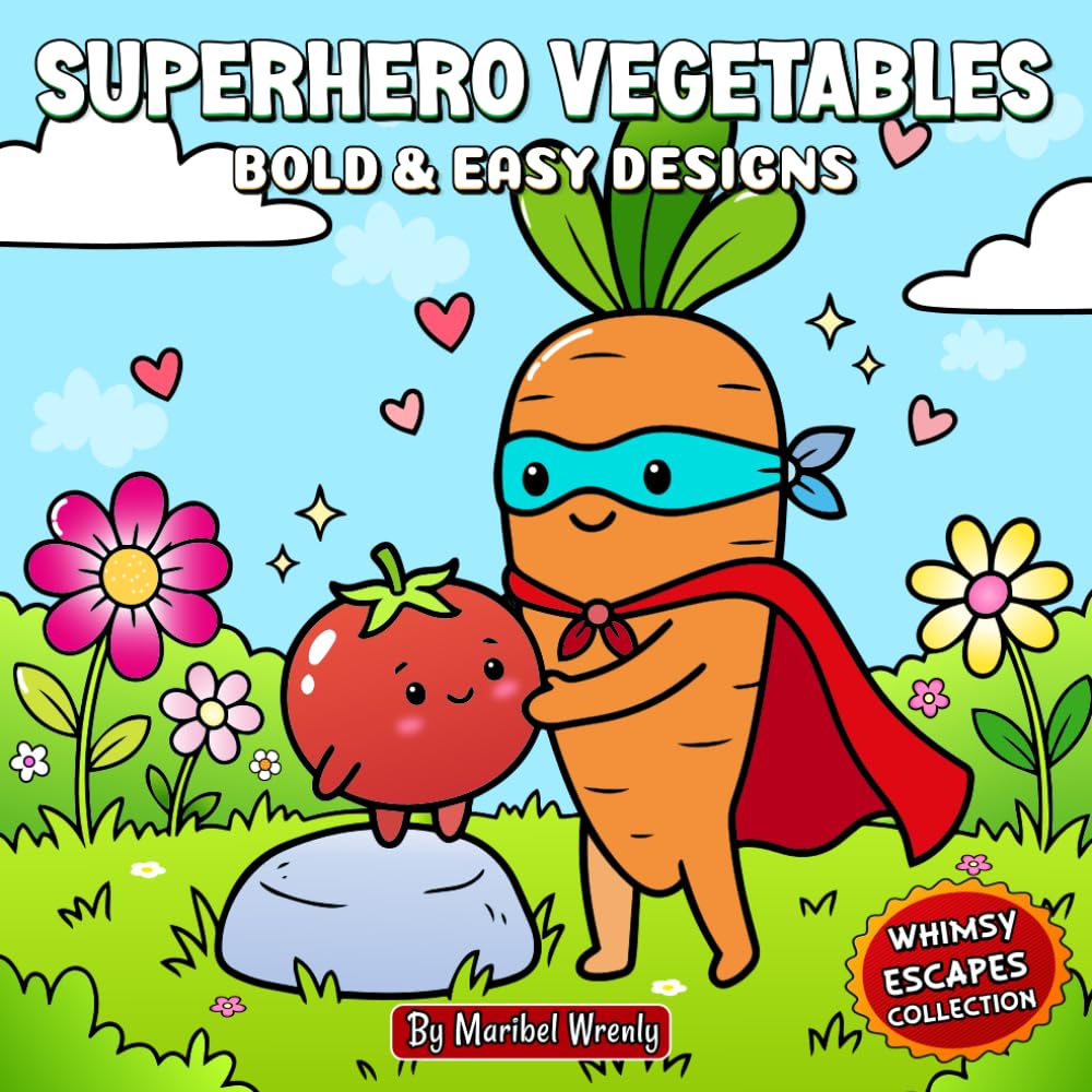 SuperHero Vegetables: A Bold and Easy Coloring Book: Fun, Fearless Veggie Heroes Saving the Day with Color — 50 Bold & Easy Designs for Kids, Teens, ... (Whimsy Escapes: A Calming Coloring Journey)
