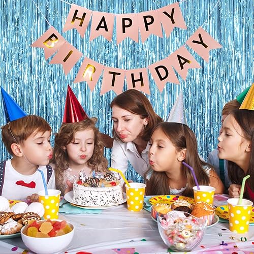 Miniatura 4 de Paquete de 2 cortinas de telón de fondo azul con serpentinas de oropel decoración temática del océano, decoraciones de fiesta de cumpleaños, telón