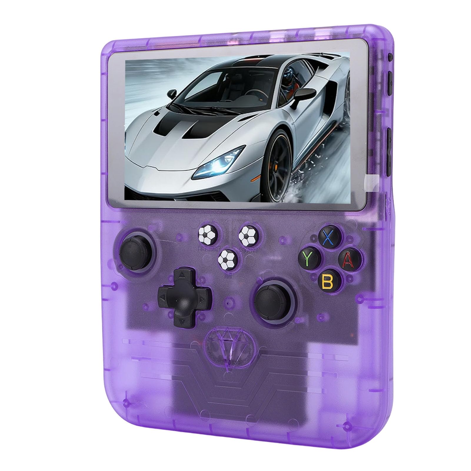 KKPLZZ Console di Gioco Portatile, Schermo HD da 6 Pollici, Batteria da 6000 MAh, Console retrò Portatile con Doppi Joystick RGB, per Oltre 30 Emulatori e Scheda da 128 GB (Viola traslucido)