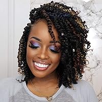 Vista 40 de TOYOTRESS Tiana Passion Twist Hair - Cabello Passion Twist de 16 pulgadas, trenzas pretrenzadas de ganchillo negro natural, extensiones de cabello 1b