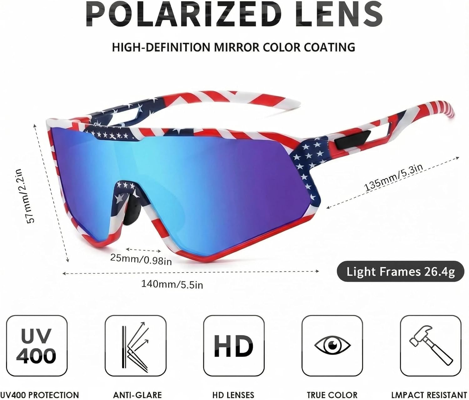Polarized Sports Sunglasses Men Women, Outdoors UV Protection Sun glasses,Cycling Fishing Baseball Running Sunglasses