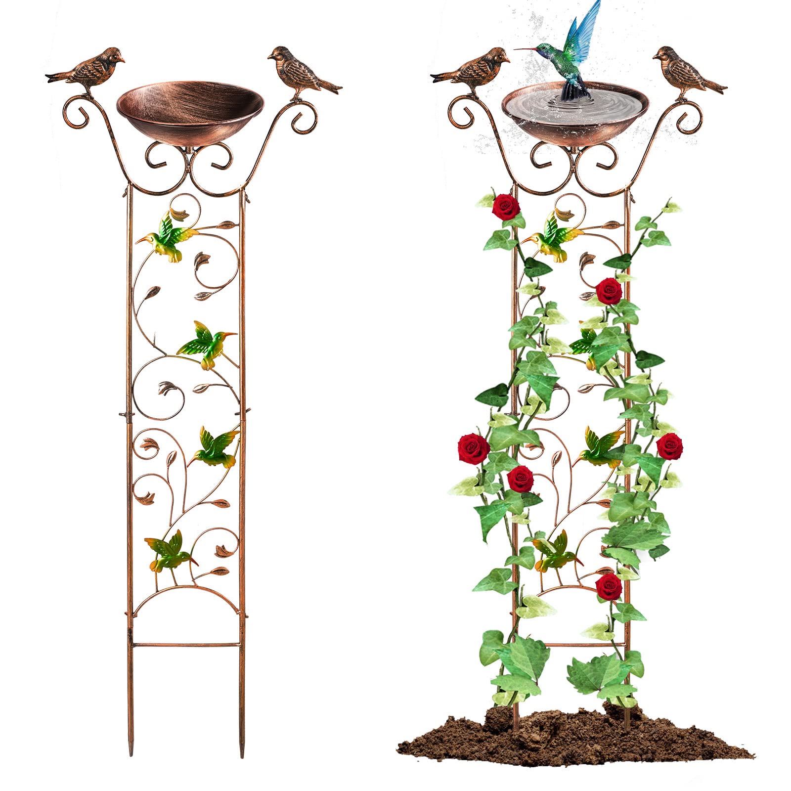 AWENDIETOU Bird Bath with Garden Trellis for Climbing Plants Outdoor 2 in 1 Bird Baths Bowl,Bird Bath for Outdoors Birdfeeder with Metal Antique Iron Easy to Install Detachable B