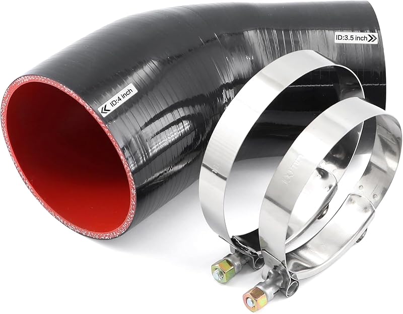 Mangueira cotovelo redutora de silicone 45° Xaugiry para intercooler e turbo, 89–102 mm – Kit com 2 abraçadeiras