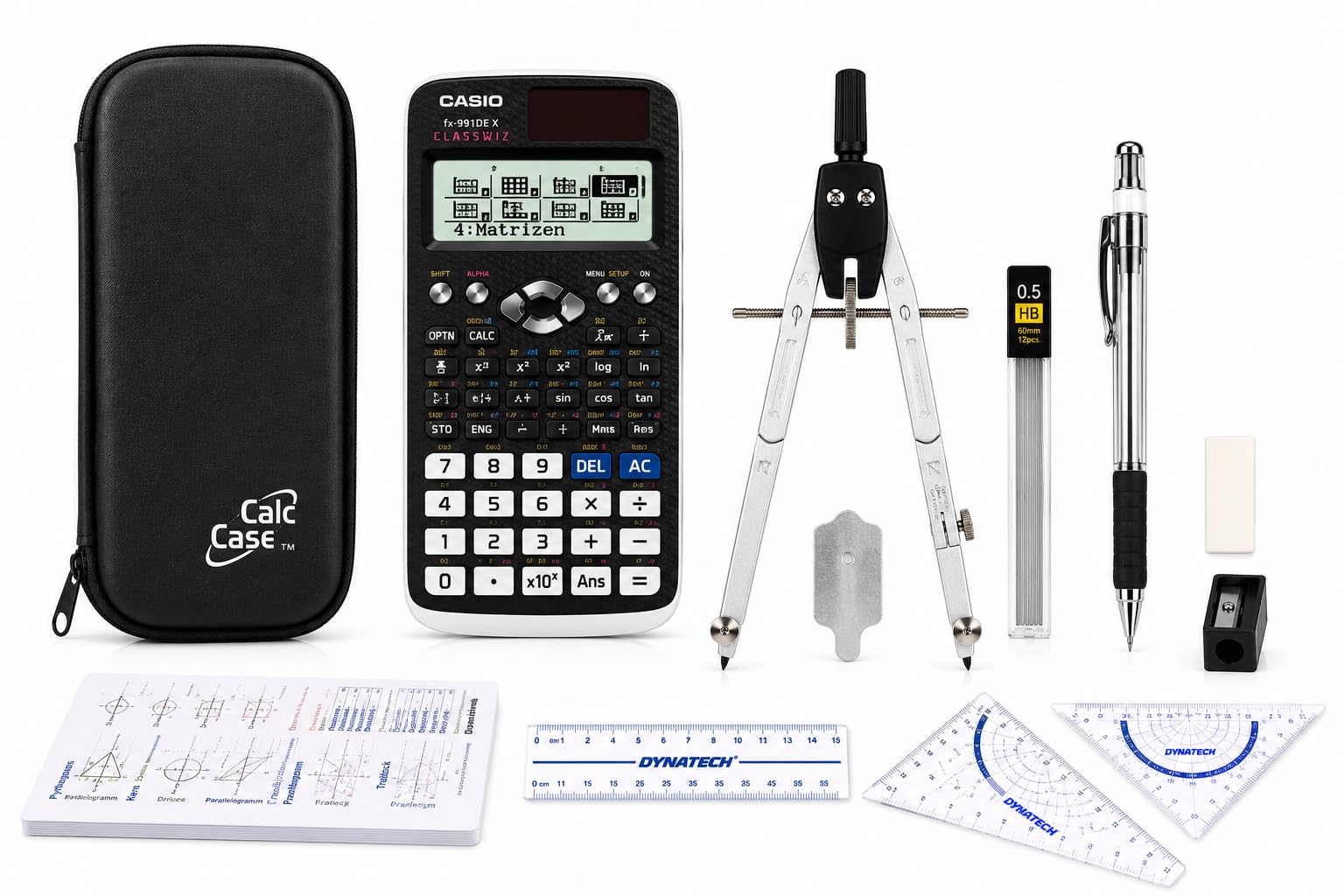 DynaTech Casio FX-991DE X mit Geometrie Zirkelset für Schule & Studium
