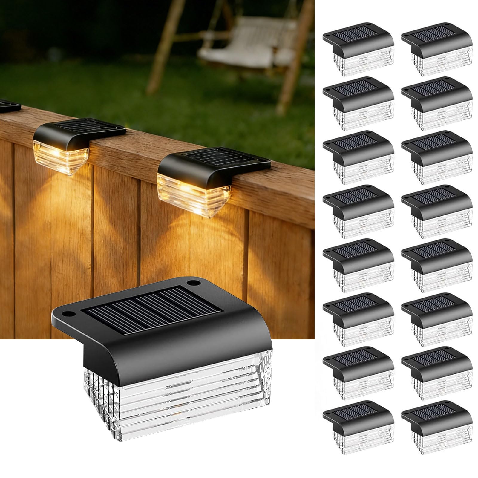 Solar Fence Lights Outdoor - 16 Pack Deck Lights 3000k Fence Light Solar Powered, IP55 Waterproof Setp Lights Outdoor for Deck, Outside Step, Patio, Yard, Backyard, Garden