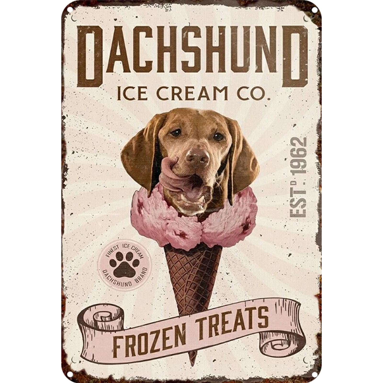 Dachshund Ice Cream Metal Tin Sign Retro Wall Art Plaque for Kitchen Bedroom Outdoor 7.87x11.81in