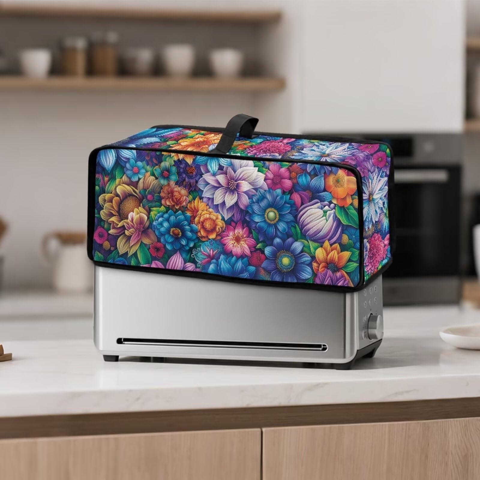 ZDCUSTOM 2 Slice Thin Compact Toaster Cover for Home and Kitchen Decor Long Slot Bread Maker Machine Dust & Fingerprint Protection Cover Boho Flower Blossom