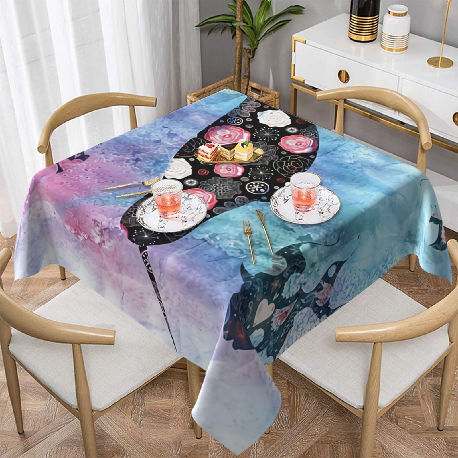DCEHGEW Whale Prints Square Tablecloth 137x137 CM, Waterproof Fabric Table Cloth for Dining Table, Farmhouse Table Cover for Kitchen Dining Tabletop Decoration