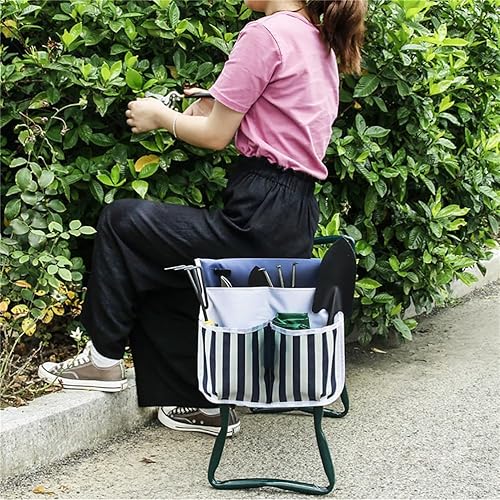 Miniatura 2 de Zerone Taburete plegable de jardín con bolsa de herramientas, tela resistente al desgaste, almacenamiento portátil para herramientas de jardinería
