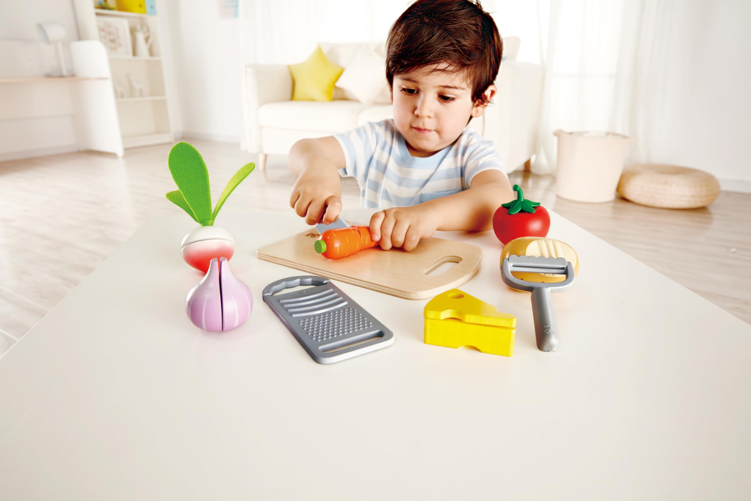 Hape E3154 Cooking Essentials Toy, Play Cutting Vegetables Set for Kids, Wooden Food Kitchen Accessories