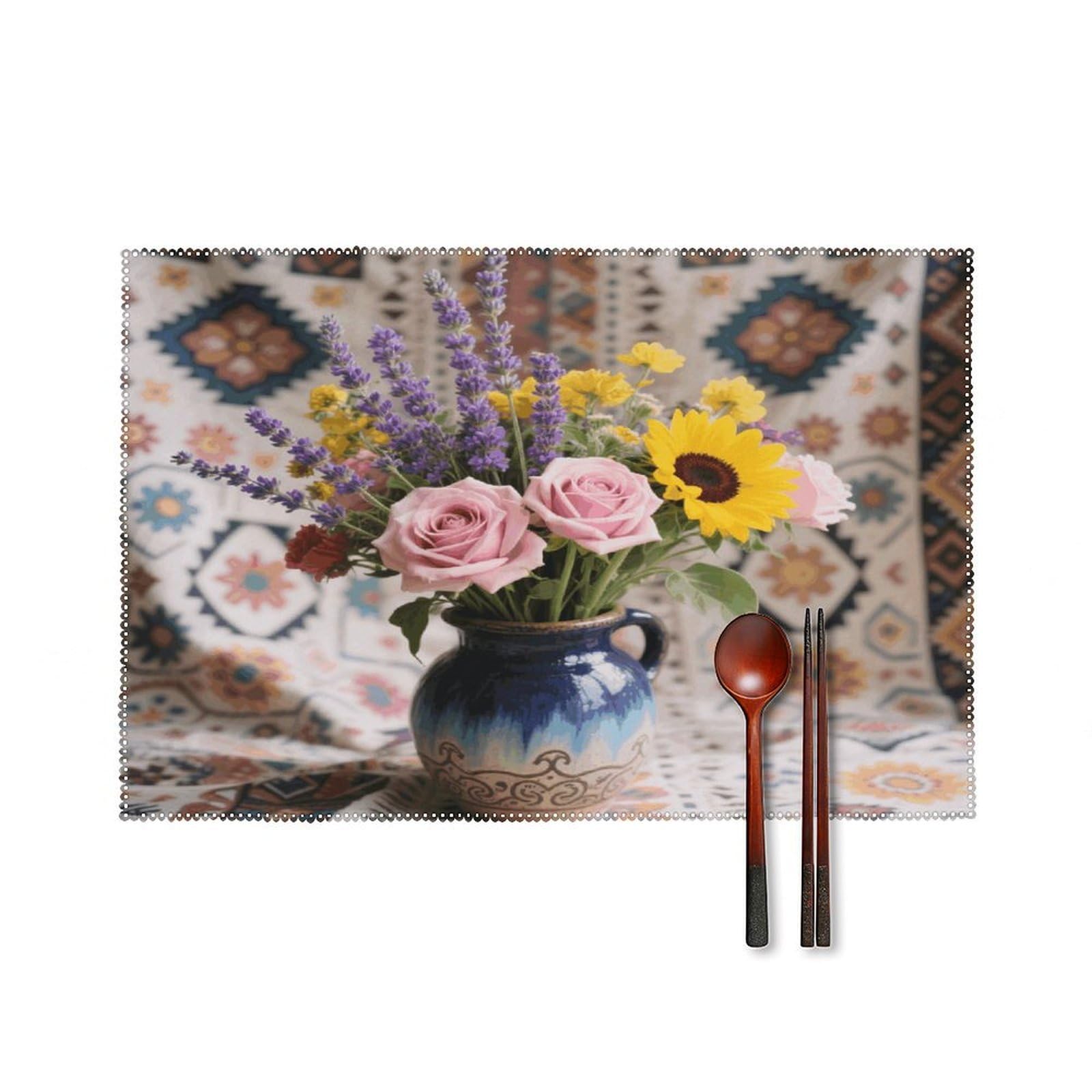 Boho Modern Vintage Floral Placemats Set of 4 Heat Resistant Non-Slip Place Mats for Dining Table Washable Placemat Wipeable Dining Table Mat Canvas Place Mats Dining Table Decor