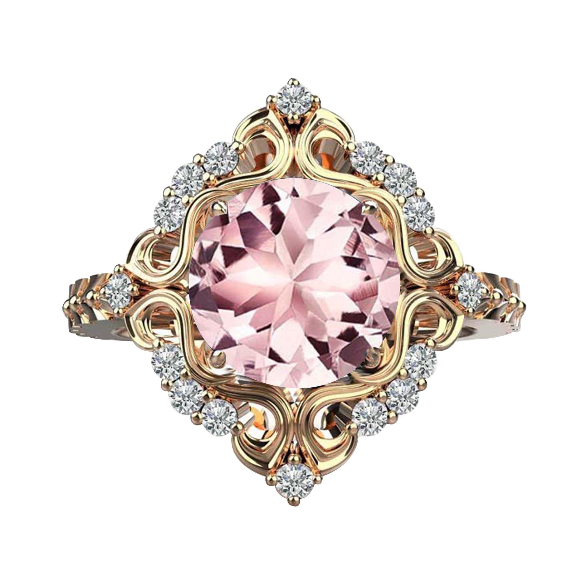 Anello in morganite Gems Vibe per donna, elegante anello da sposa, anello in argento sterling 925, ideale per ogni occasione, anello con pietra preziosa morganite (oro giallo), taglia 8