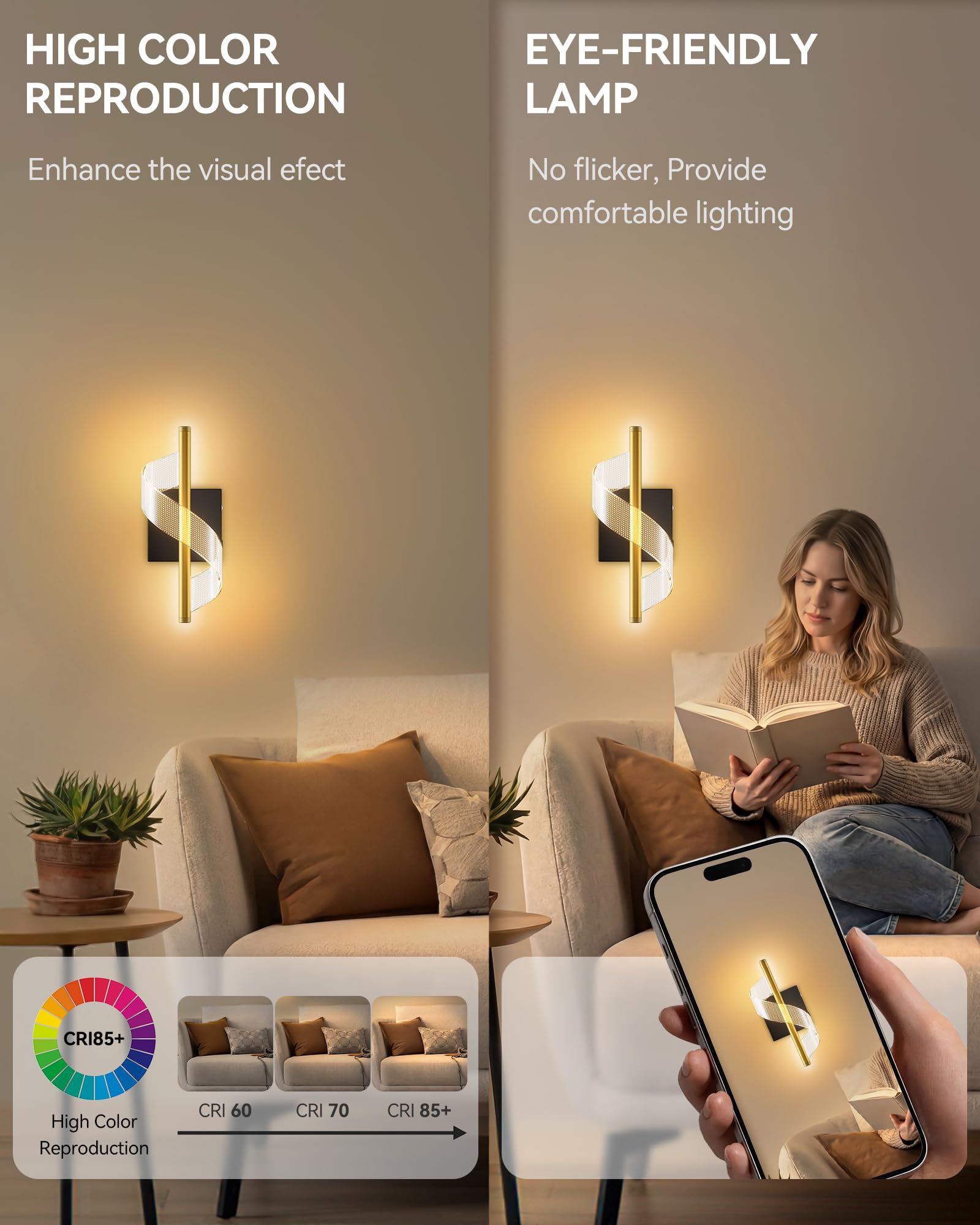 T-SUNUS Wandleuchte Innen Akku, Kabellose Aufladbare Wandlampe Innen Akku mit Fernbedienung, Einstellbarer Lichtstrahl, 3 Farbtemperatur für Wohnzimmer Schlafzimmer Korridor Treppe 2 Stück
