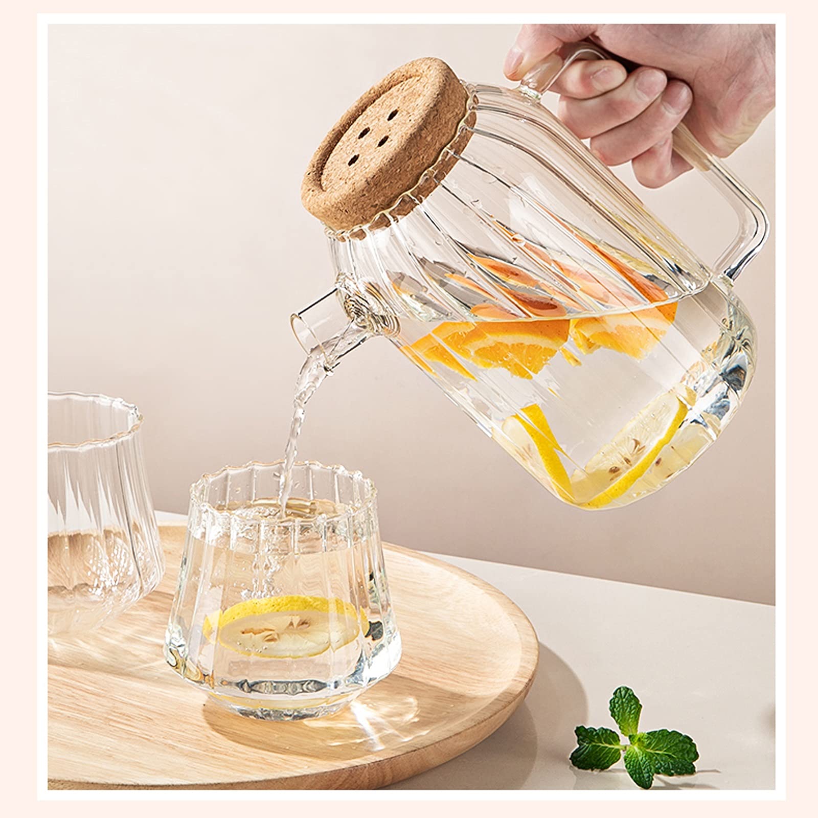 Brocca Brocca in Vetro borosilicato con Tappo in Sughero Caraffa in Vetro Resistente al Calore per Uso Domestico con Manico Stufa Elettrica in Ceramica Riscaldamento Teiera Caraffa per Acqua