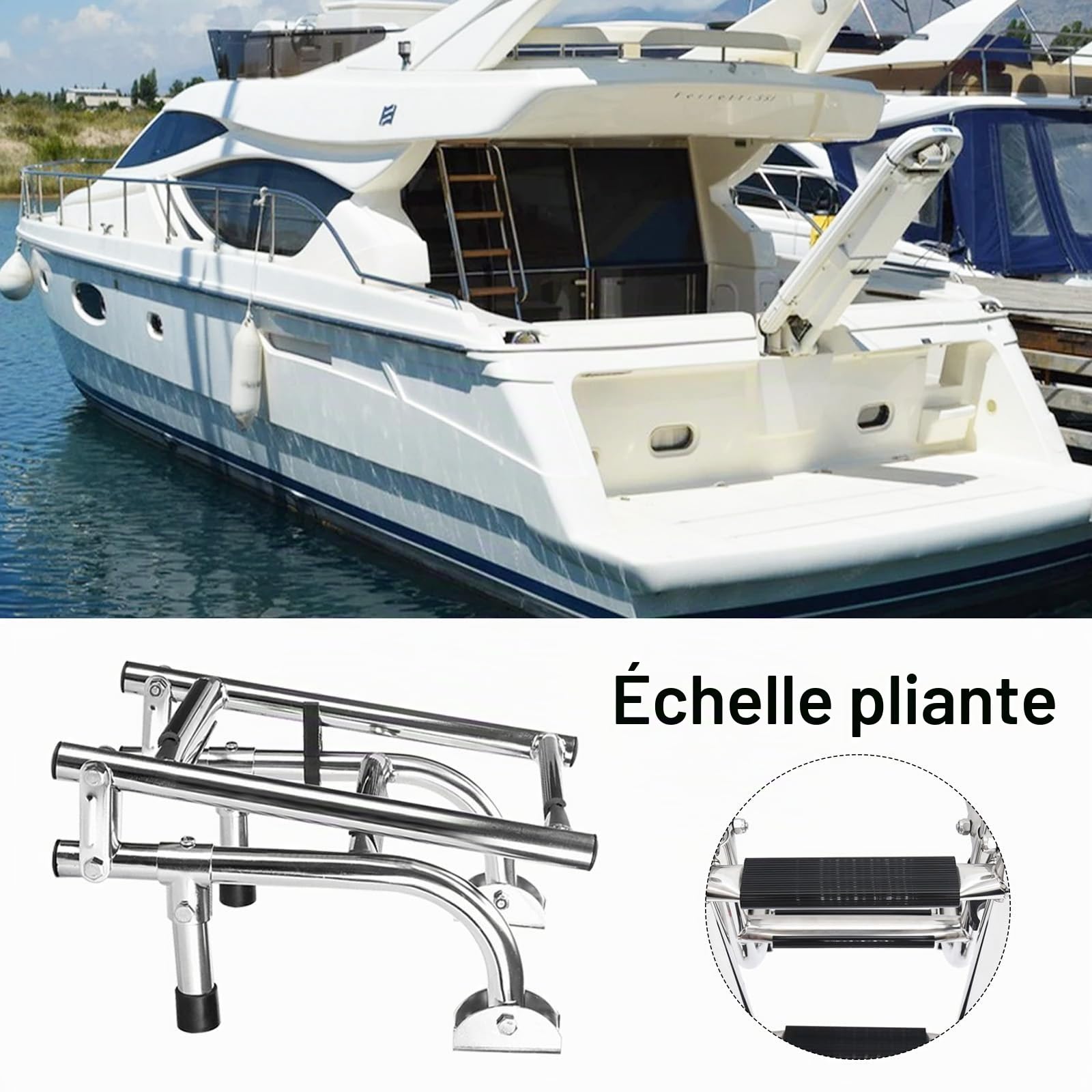 Aisny Échelle Natation à 3 Marches en Acier Inoxydable 304, Échelle Piscine Bateau Échelle Télescopique Pliable à 180 Degrés, Échelle Bateau Flottante Pour Quai Piscine Yacht Marin