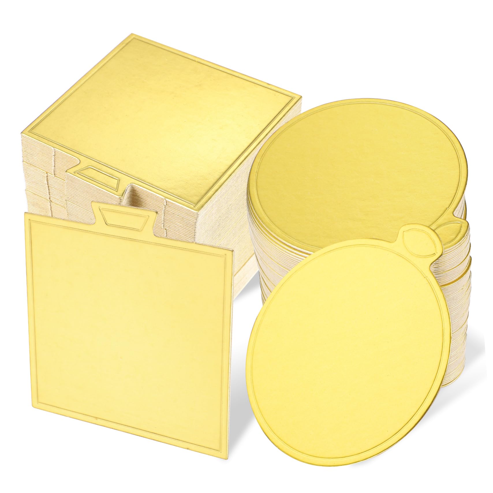 TOPBATHY 200 Pcs Bases de Gâteaux Rondes et Carrées en Papier Doré pour Présentation de Desserts et Mousse Élégante
